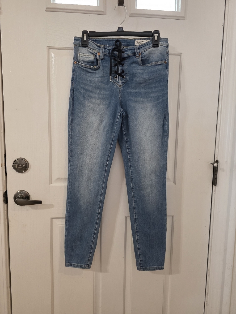 Blank NYC Blue Denim Jeans with Gold Stitching